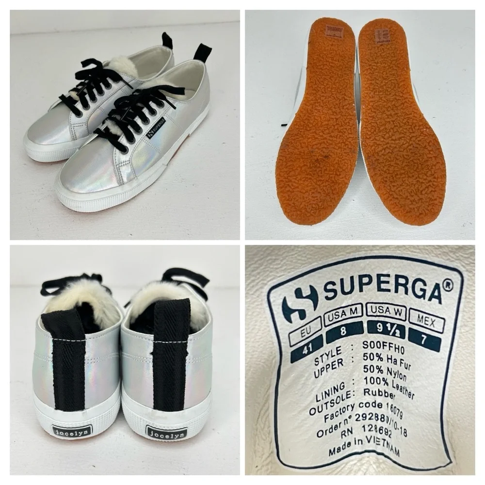 Superga x‎ Jocelyn Furry Tongue Silver Iridescent Sneakers Women 9.5 Men 8 EU 41